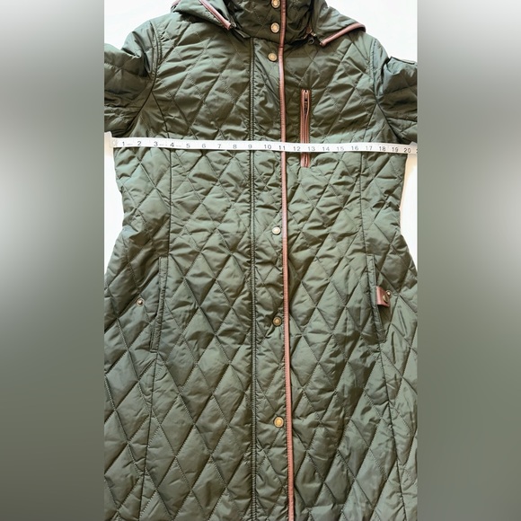 Lauren Ralph Lauren Quilted Coat Green Chain Link Lining Hooded Size Small - Picture 11 of 16